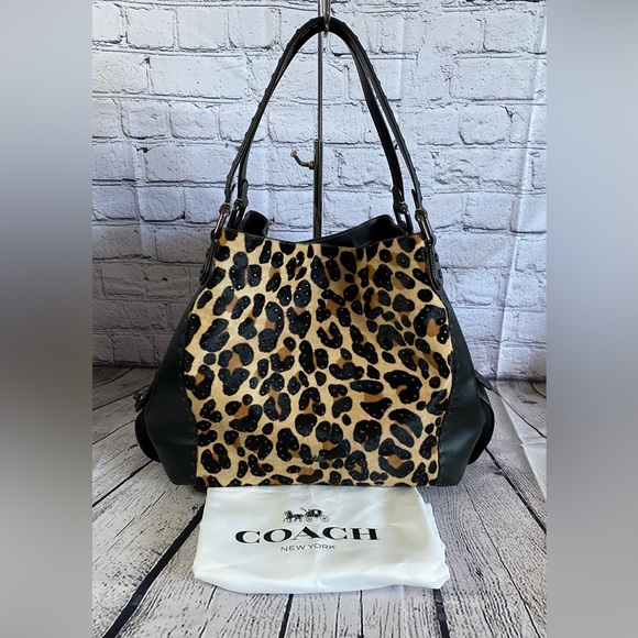 Edie Shoulder Bag 42 With Embellished Leopard Print Calfhair EUC - Picture 2 of 13